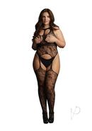 Le Desir Lace Suspender Bodystocking With Round Neck -...