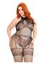 Leg Avenue Seamless Industrial Net Halter Bodystocking With Faux Lace Lingerie Detail - 1x/2x - Black