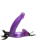 Double Penetrator Strap On Vibrating Cock Ring - Purple