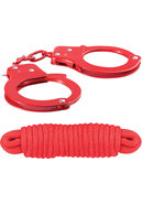 Sinful Metal Cuffs With Keys And Love Rope - Red