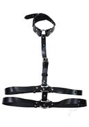 Rouge Female Leather Adjustable Body Harness With Choker - Black