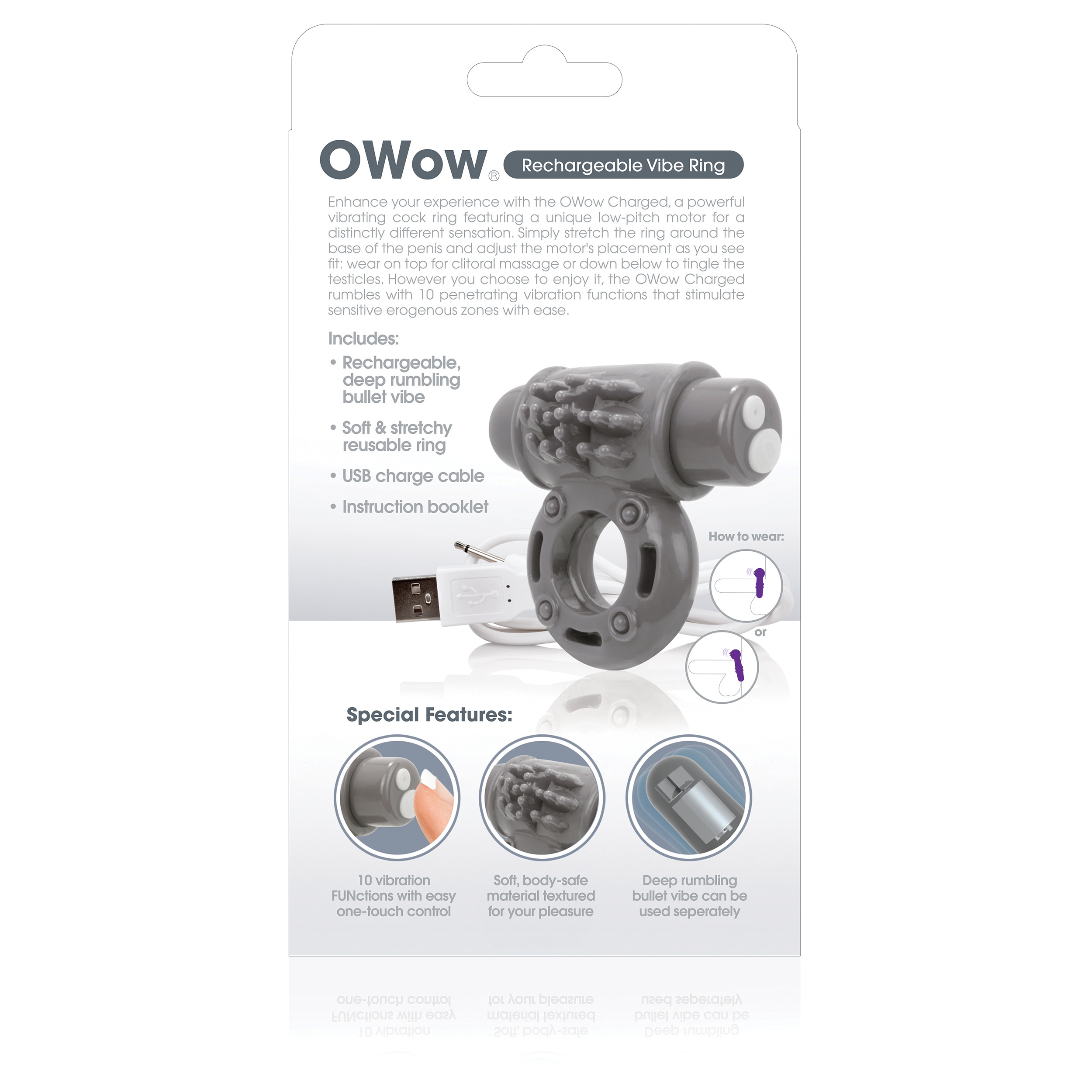 Charged Owow Rechargeable Vibe Ring - Grey - Image 4