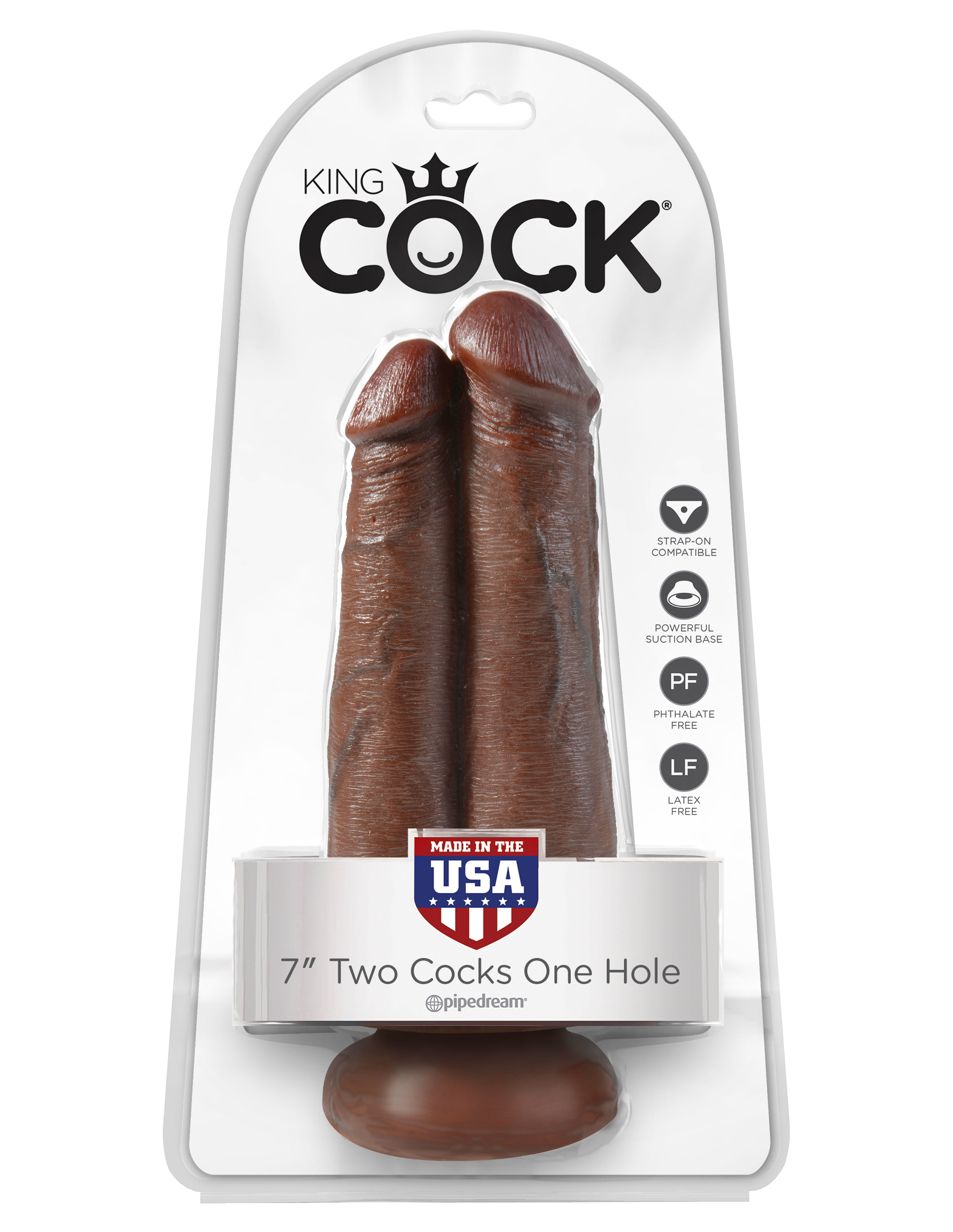 King Cock 7" Two Cocks One Hole - Brown - Image 3