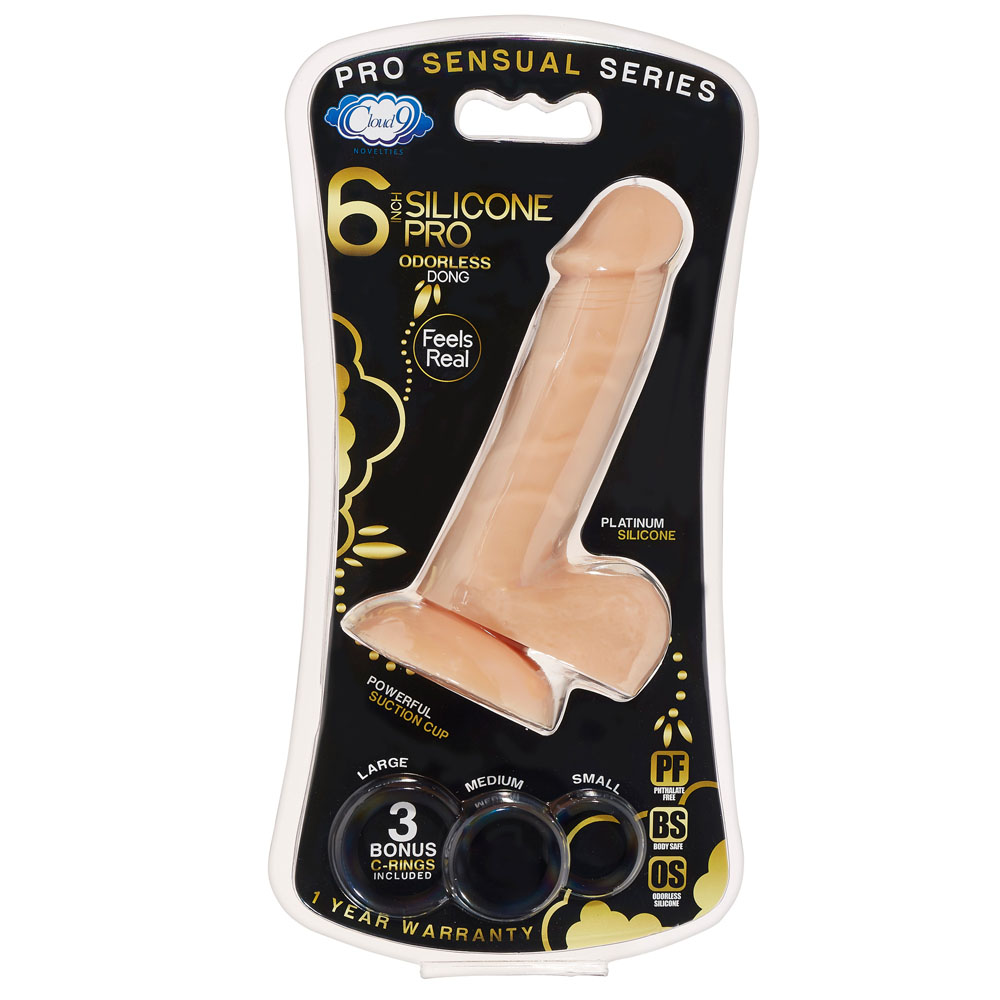 Pro Sensual Premium Silicone 6 Inch Dong With 3 Cockrings - Flesh - Image 3