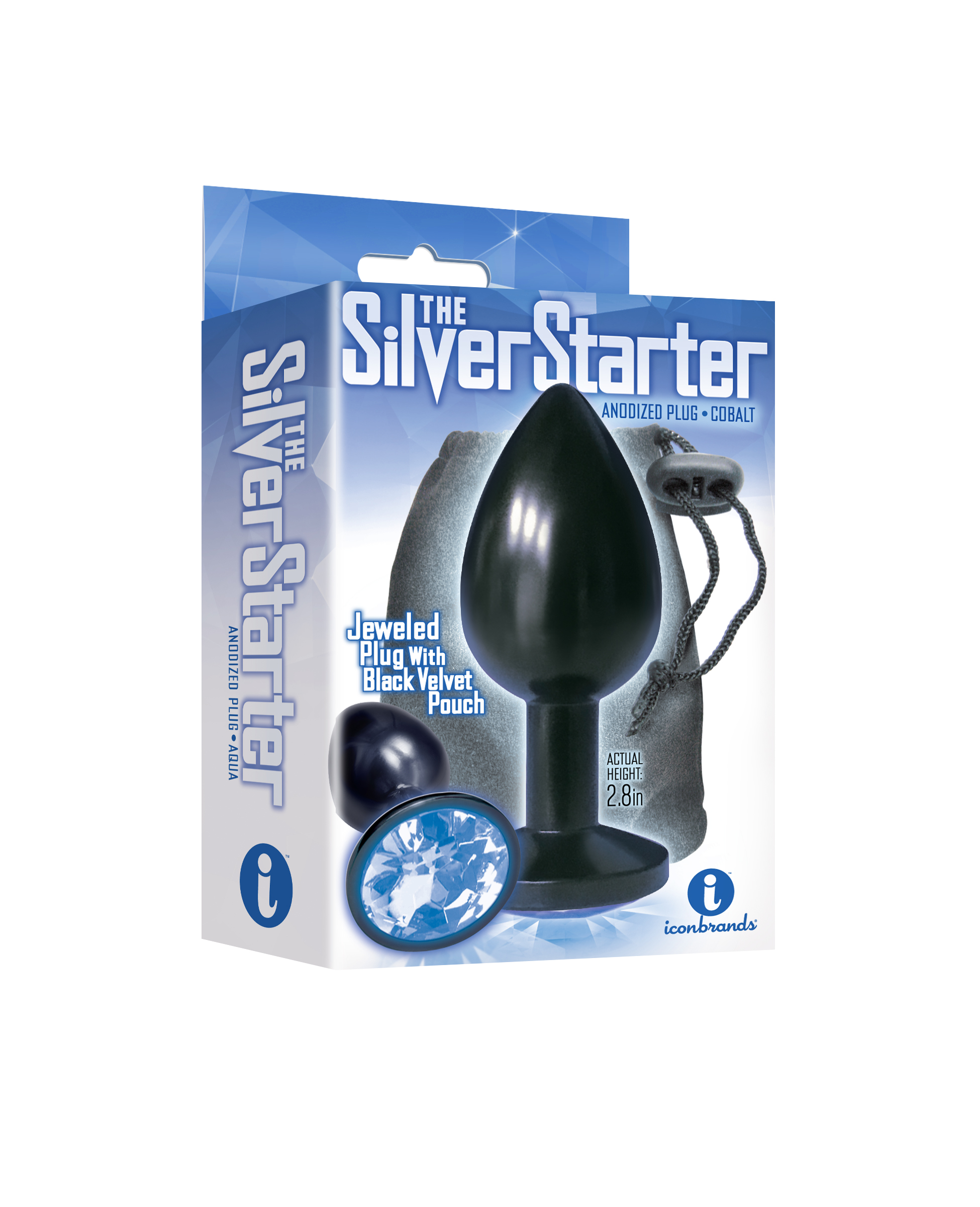 The 9's the Silver Starter Anodized Bejeweled Stainless Steel Plug - Cobalt - Image 2