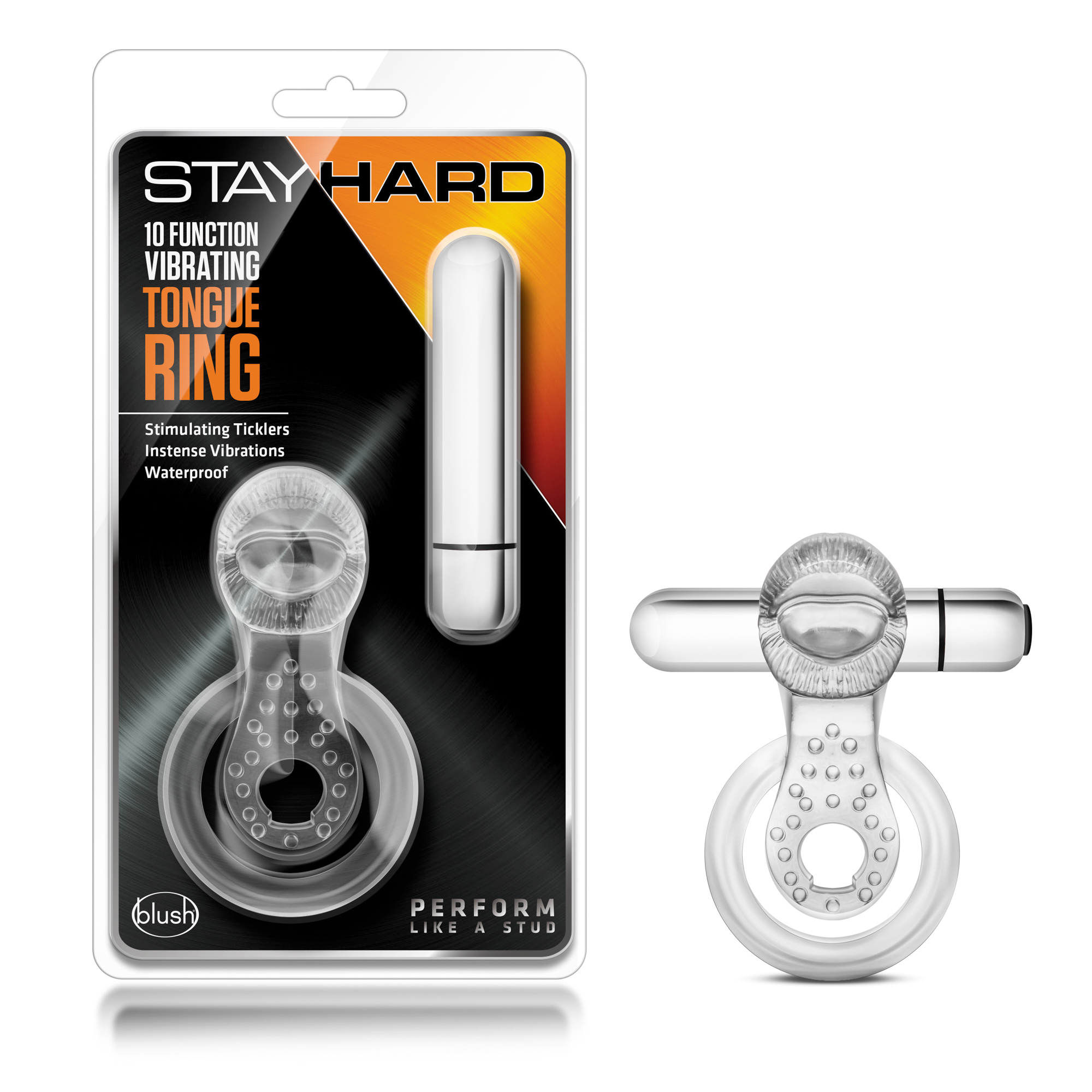 Stay Hard - 10 Function Vibrating Tongue Ring - Clear - Image 2