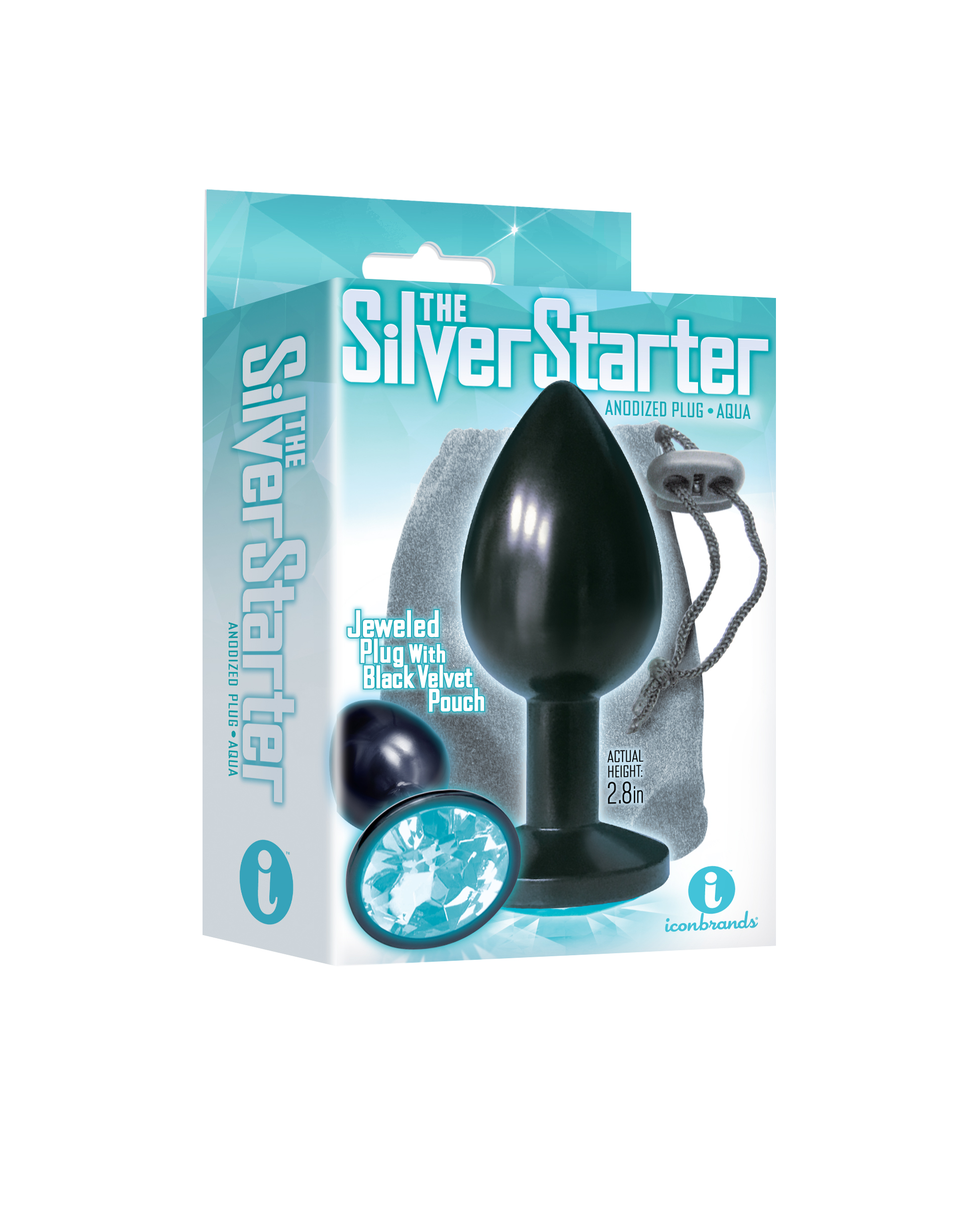 The 9's the Silver Starter Anodized Bejeweled Stainless Steel Plug - Aqua - Image 2