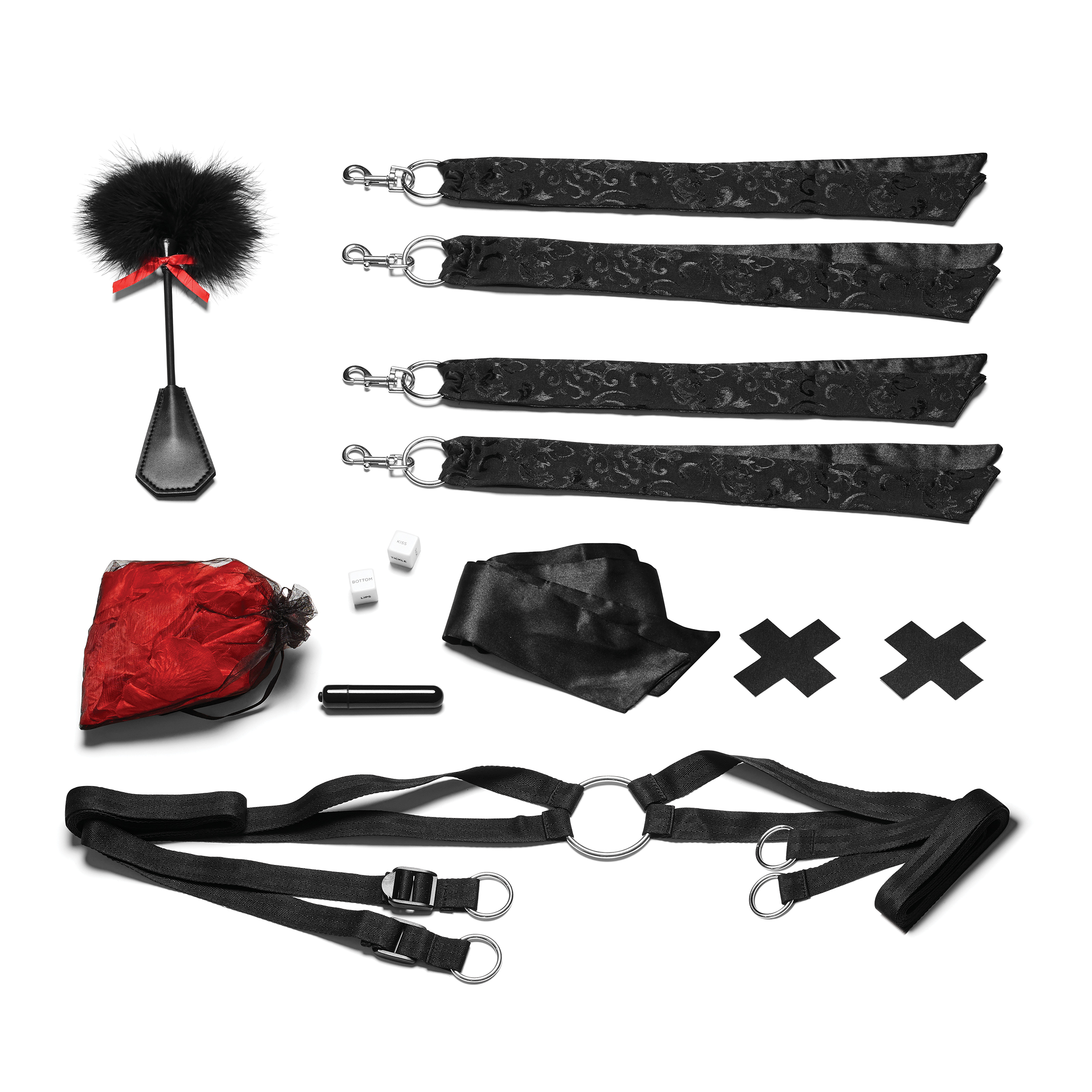 Night of Romance Satin Cuffs With Rose Petals 6pc Bedsreader Set - Image 2