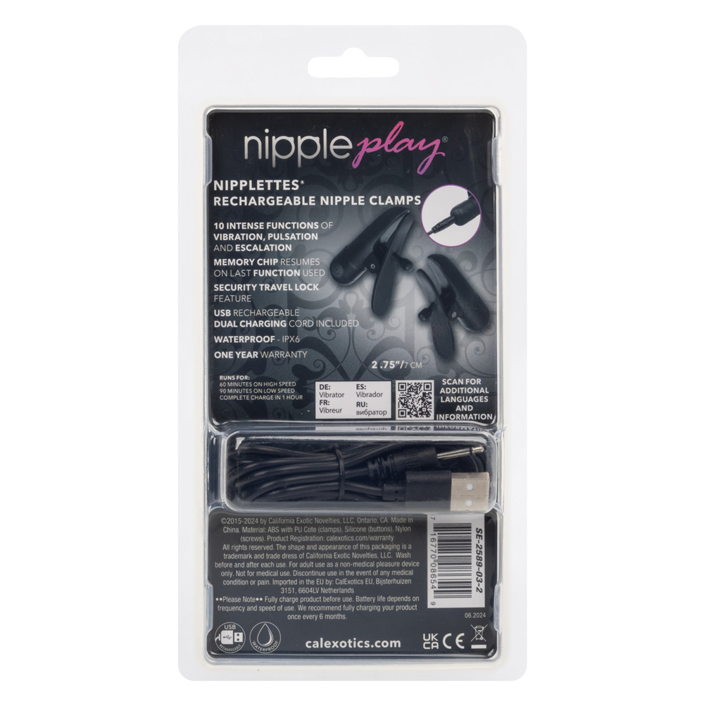 Nipple Play Nipplettes Vibrating Nipple Clamps Black Rechargeable - Image 3