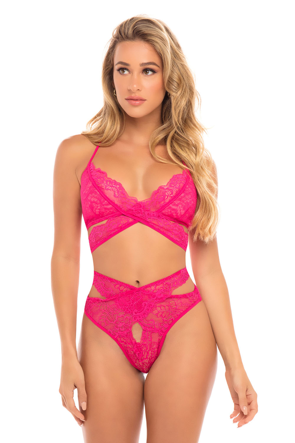 Cut Out Galloon Lace Bra Set - Bright Rose - L/xl - Image 2